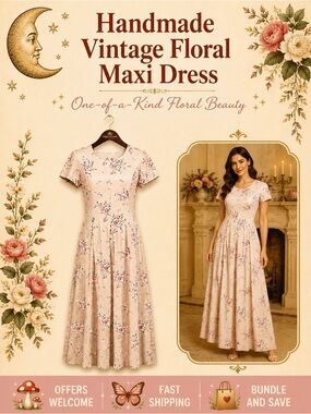 Handmade Vintage Floral Cottagecore Prairie Romantic Maxi Dress Size Small